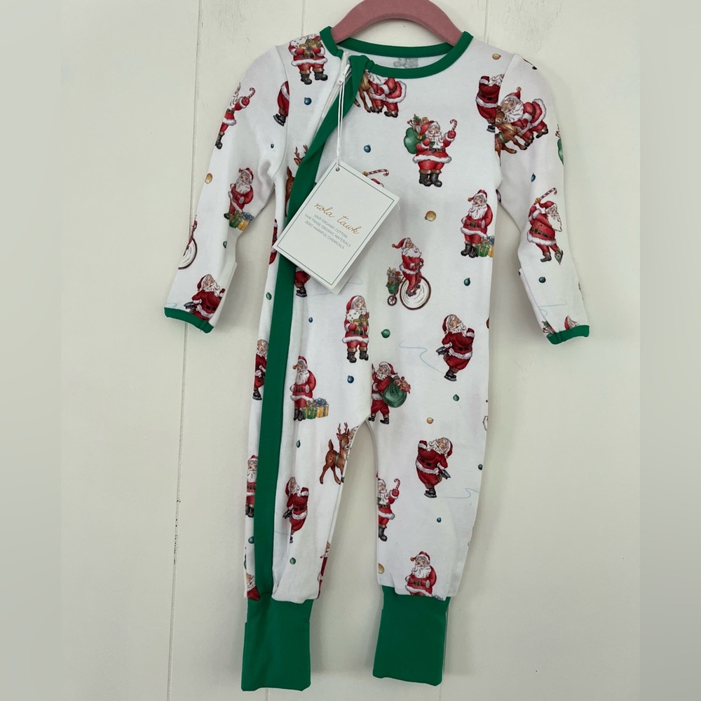 NEW Nola Tawk Santa Claus Zip Up Pajama 100% Organic Cotton Outfit Size 9 Months